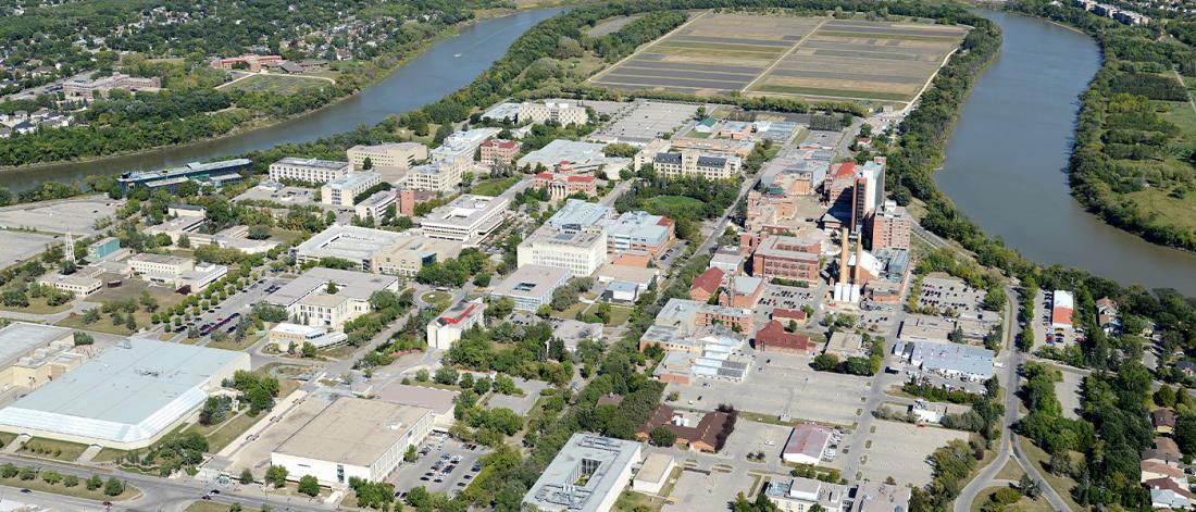 An aerial view of the the entire UM Fort Garry campus.
