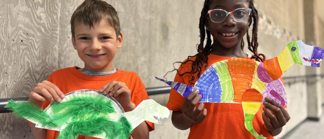 kids with dino craft