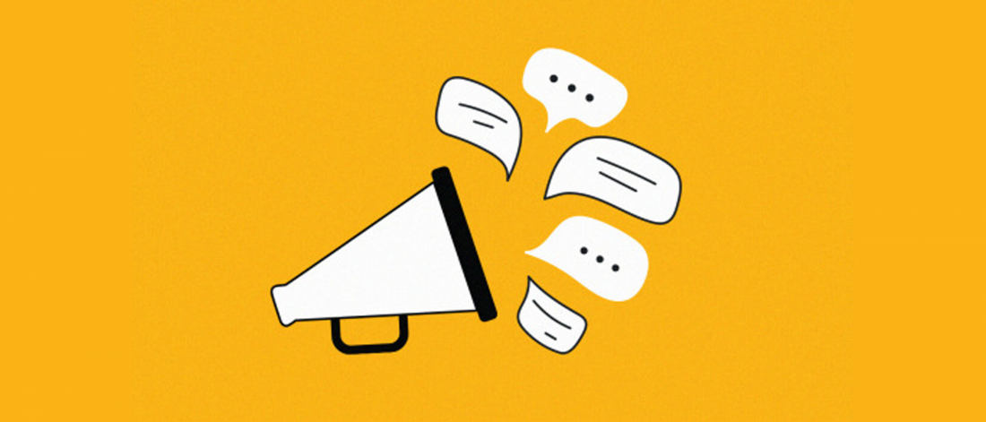 megaphone with text bubbles coming out of it