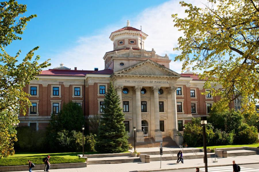 Front view of University Manitoba Administration Building on a sunny summer day