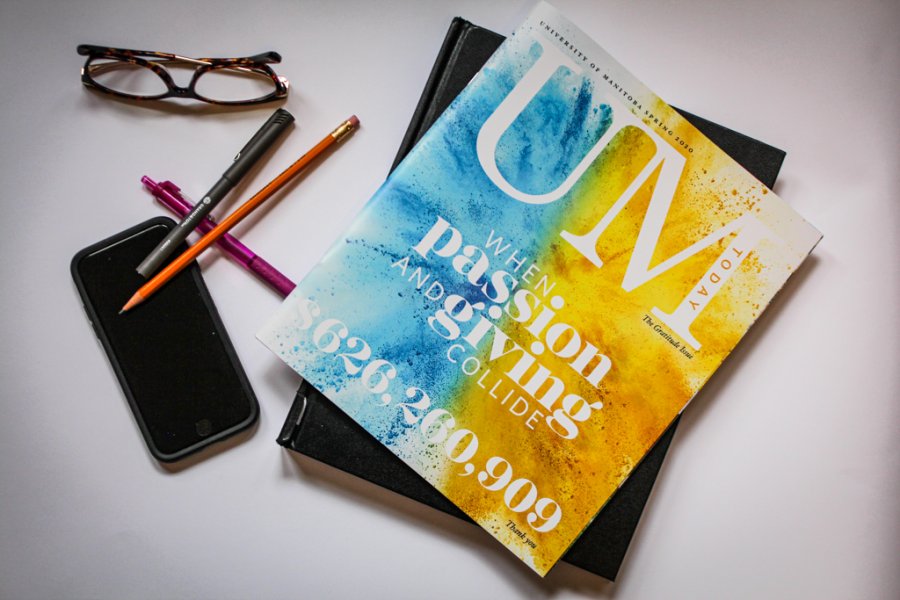 UM Today Magazine Spring 2020 edition on desk