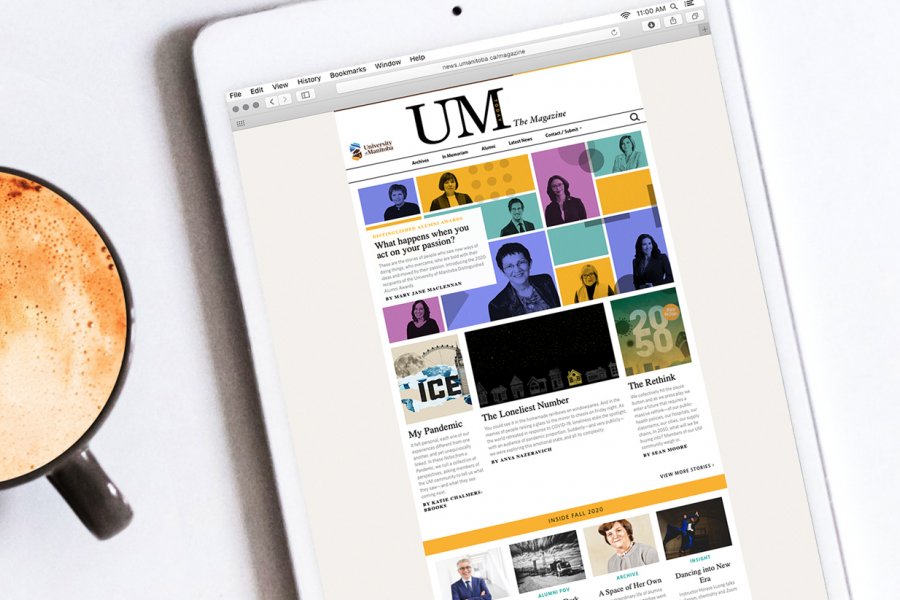 UMToday The Magazine Fall 2020 webpage on iPad 