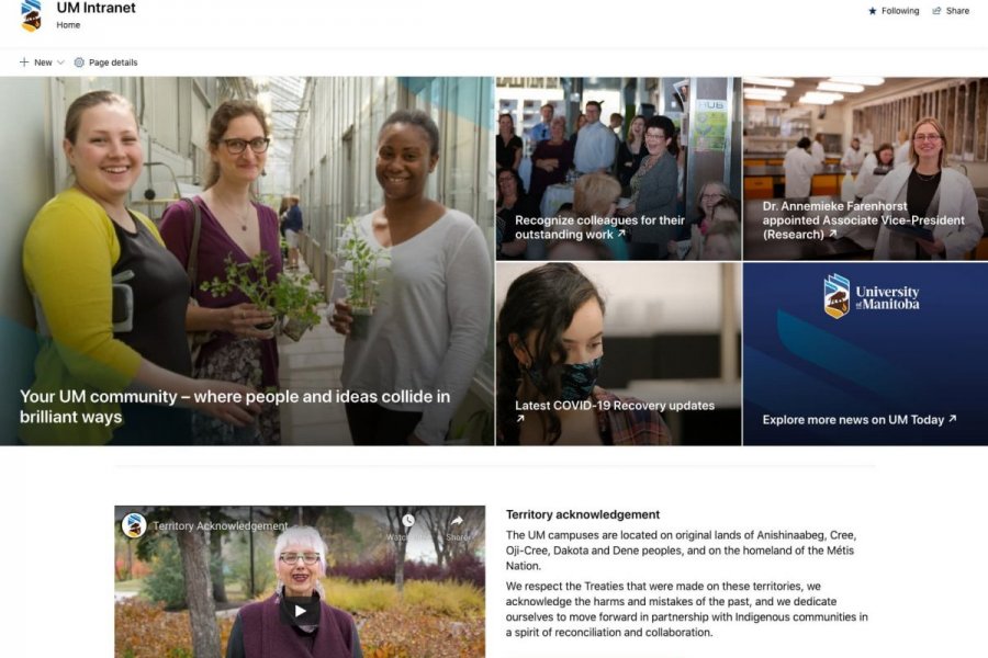 Screenshot of UM Intranet home page