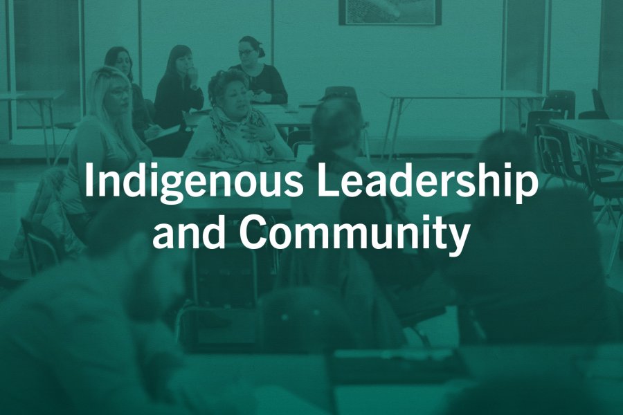 A graphic that says Indigenous Leadership and Community.