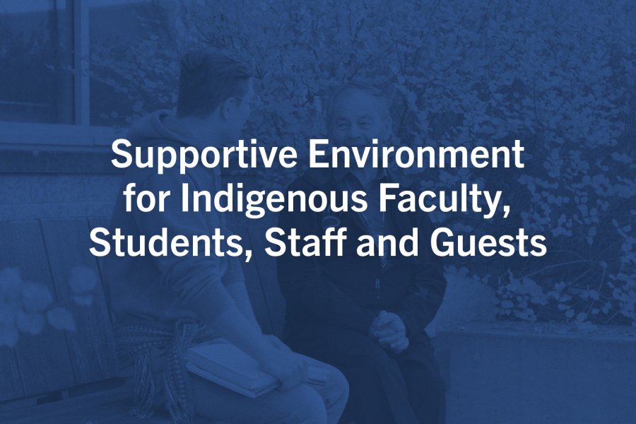 A graphic that says Supportive Environment for Indigenous Faculty, Students, Staff and Guests.
