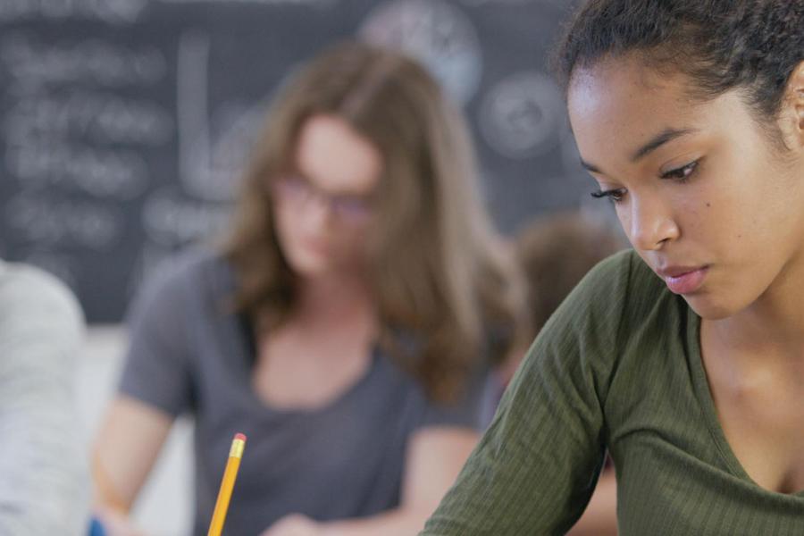 students working in class