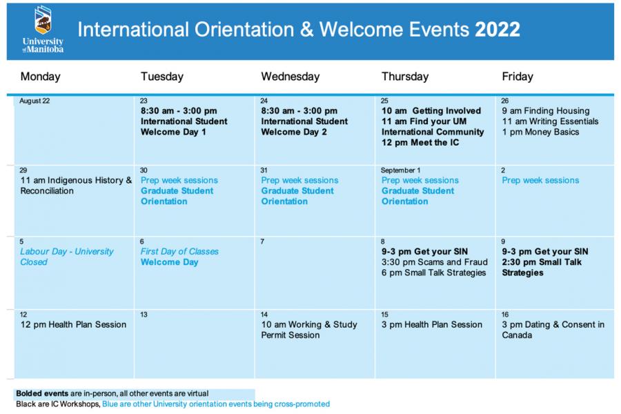 International Orientations & Welcome Events Schedule 
