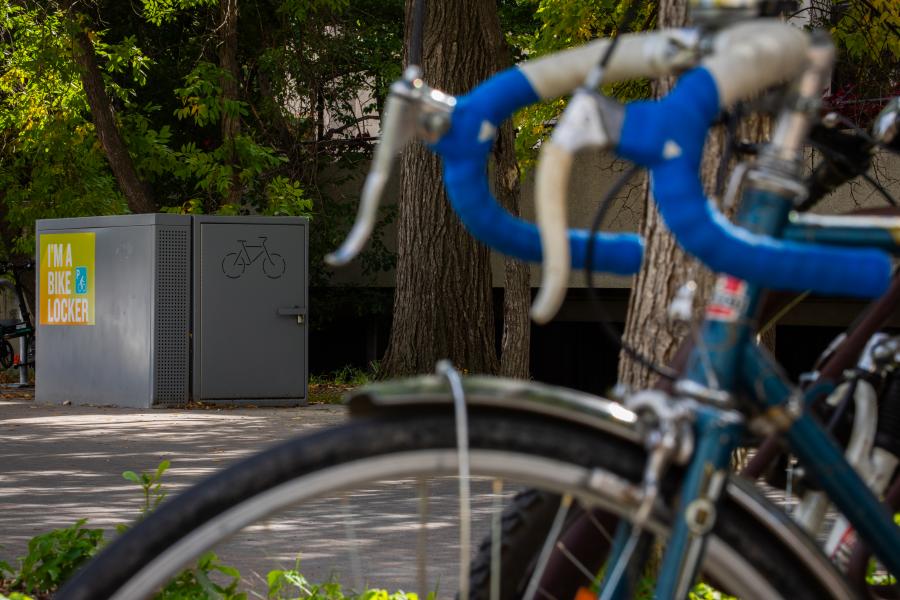 Bike with Bike locker in background