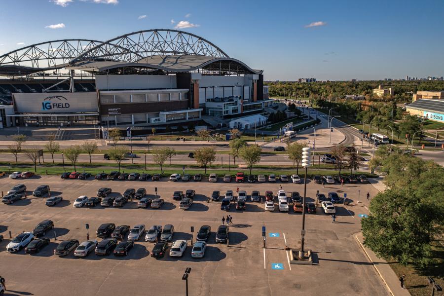 Drone image of Inverstors Group Field and U parking lot 2