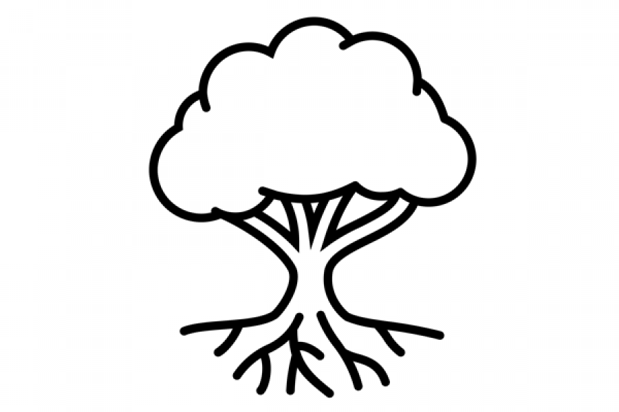 A tree with roots outline, a visual representation of Stage 3: Integrating