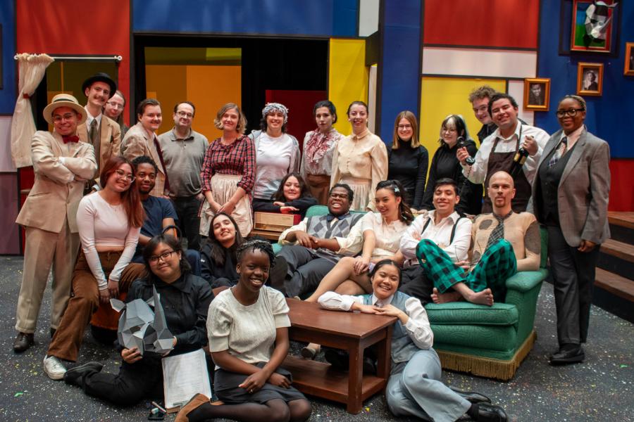 Group of students in costume for Rhinoceros production.