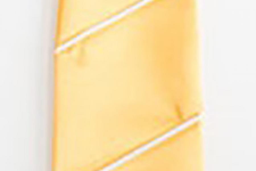 An old gold coloured satin graduation stole with a double row of cream-coloured braids.