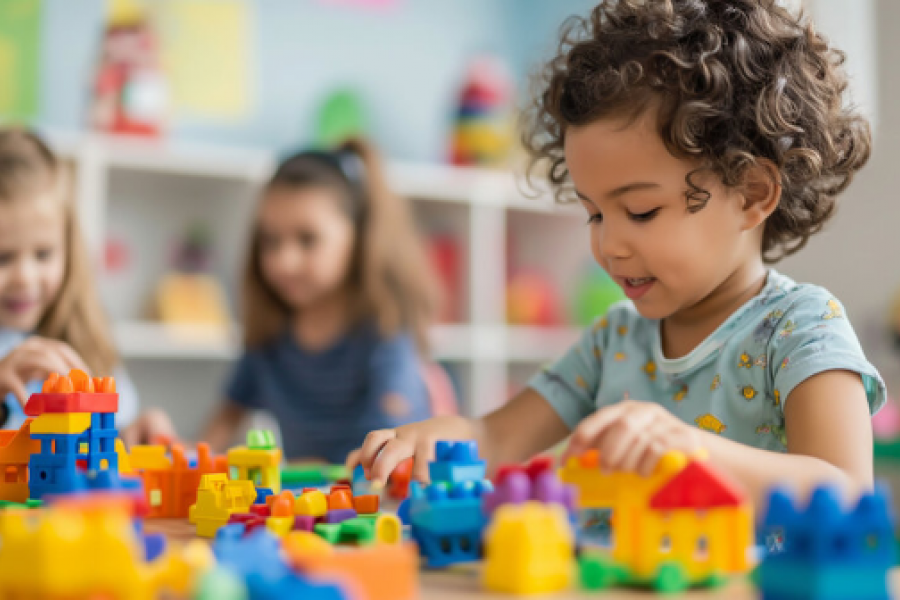 children playing with colourful blocks