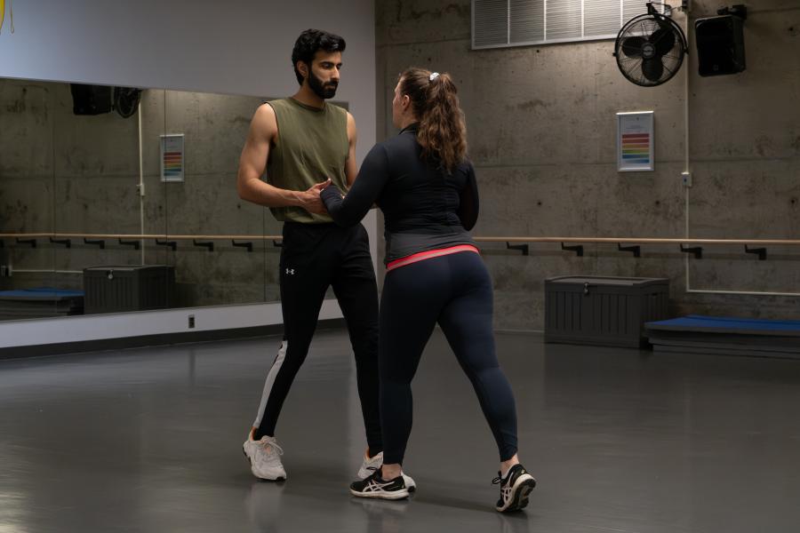 A man and a woman dancing together