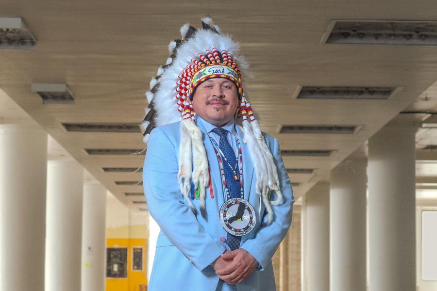 UM alum Jerry Daniels poses in the HBC building in downtown Winnipeg.