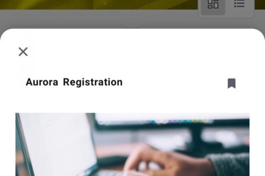 Image of Aurora Registration card with "Open Registration Dashboard" in the center of toward the bottom of the card.