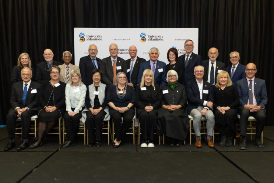 Photo of the 2024 emeritus honourees with Chancellor Anne Mahon and President Benarroch