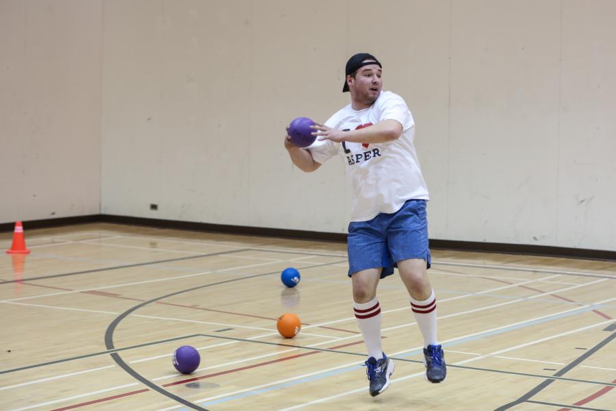 Intramural player about to throw dodgeball