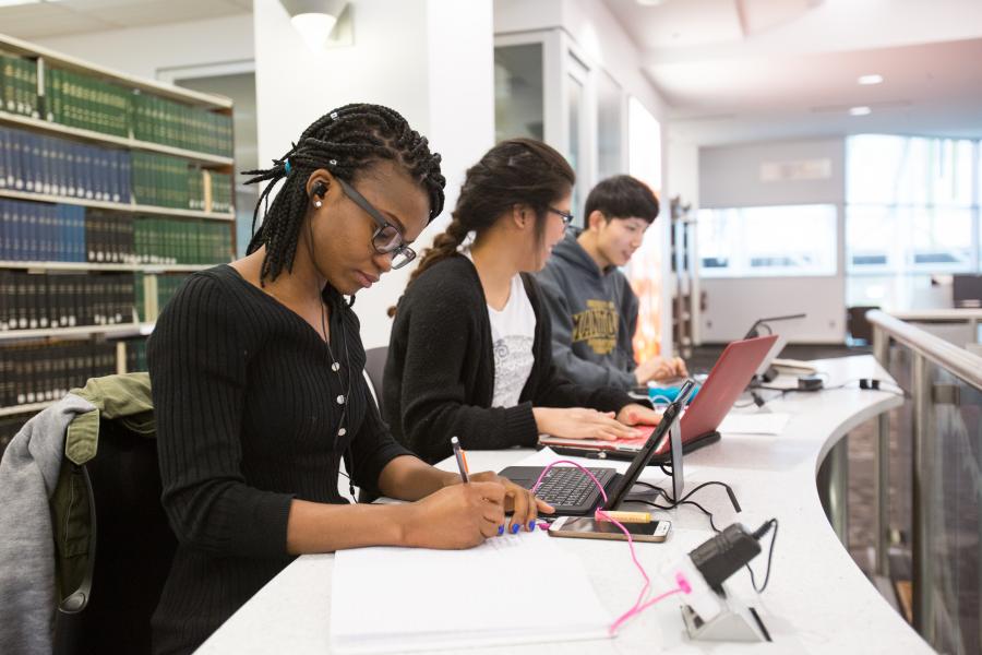A group of international students studying.