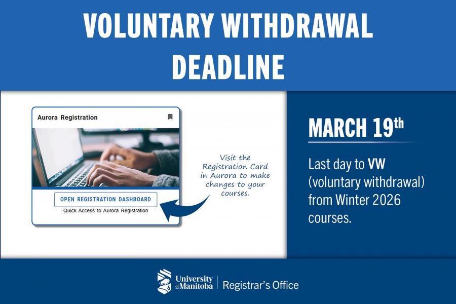 An image promoting the deadline to VW (Voluntary Withdrawal) from a course for Winter 2026. January 19.