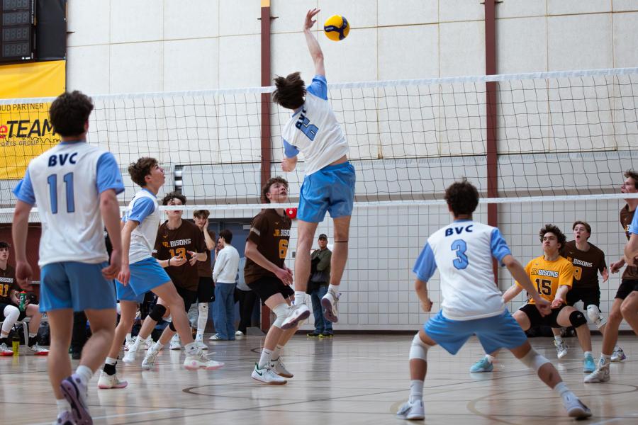 A player from BVC spikes the ball during the Central Showdown volleyball tournament in March 2026.