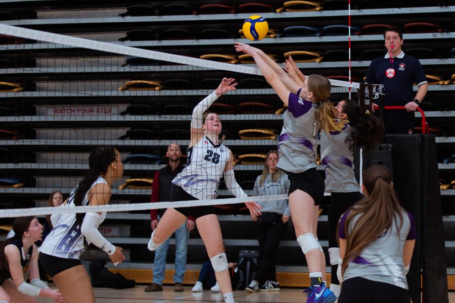 Action photo from the girls side of the Central Showdown volleyball tournament in March 2026.
