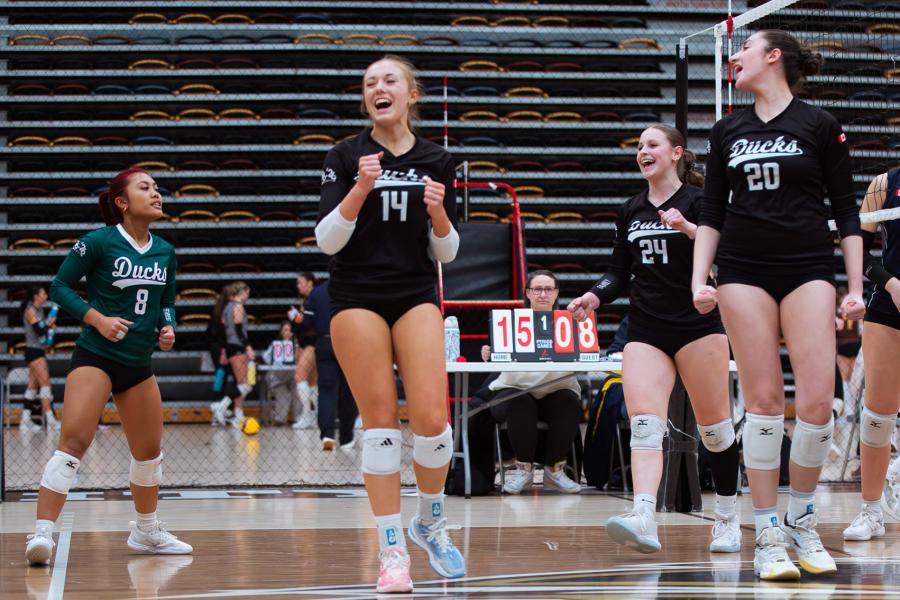A player celebrates her play at Central Showdown volleyball tournament in March 2026.