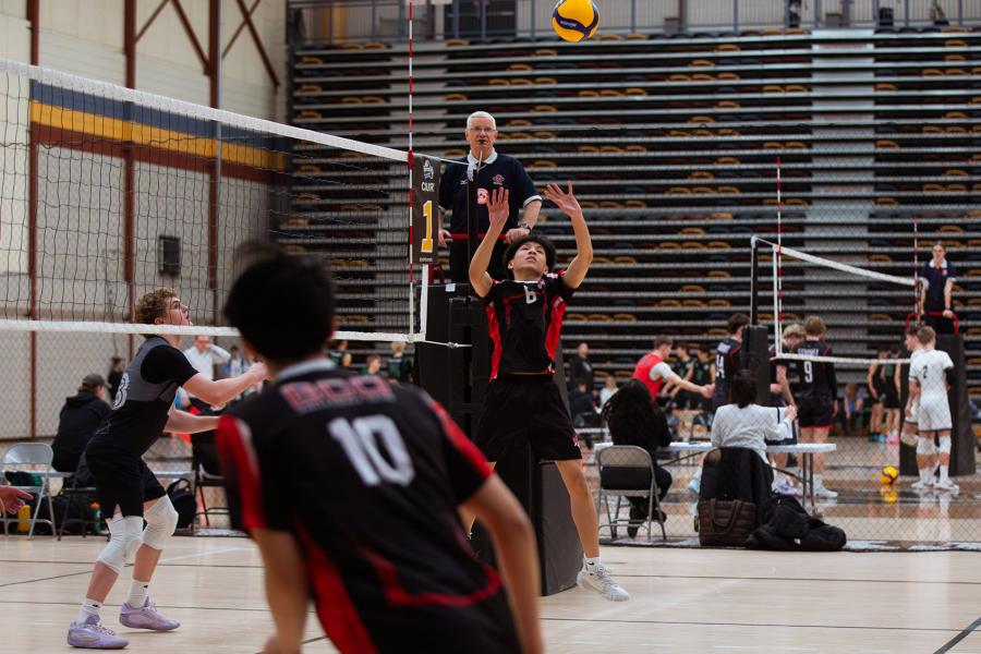 A player sets the ball at Central Showdown volleyball tournament in March 2026.