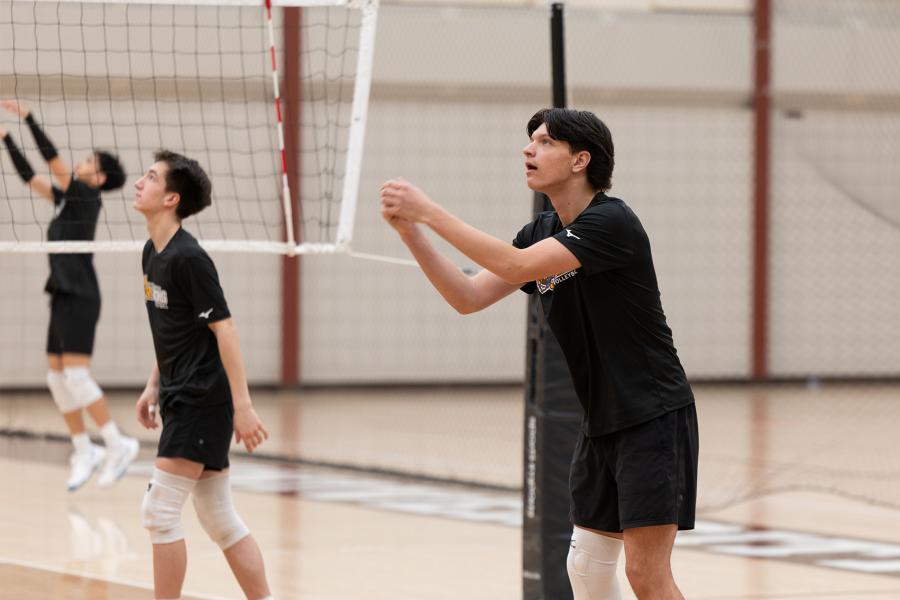A Junior Bisons boys volleyball team practices in the 2026 season.