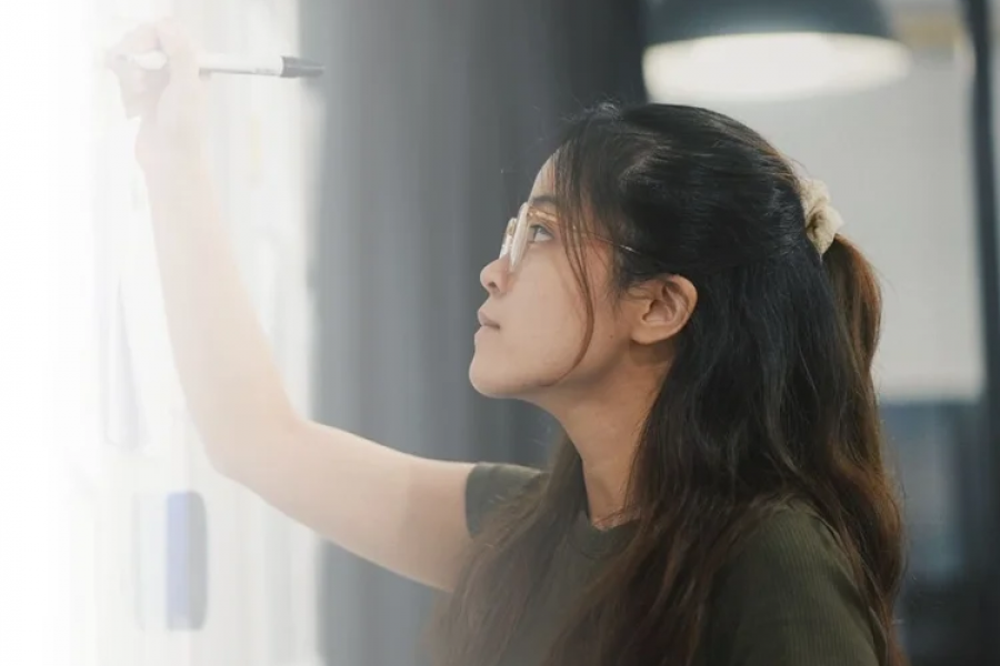 a woman working