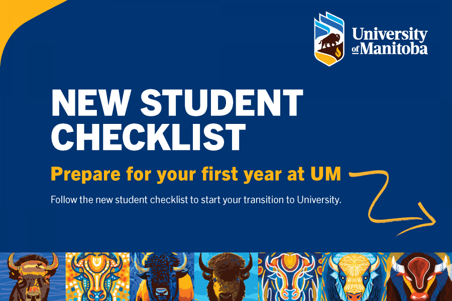 New Student checklist title with row of graphic bison heads at the bottom