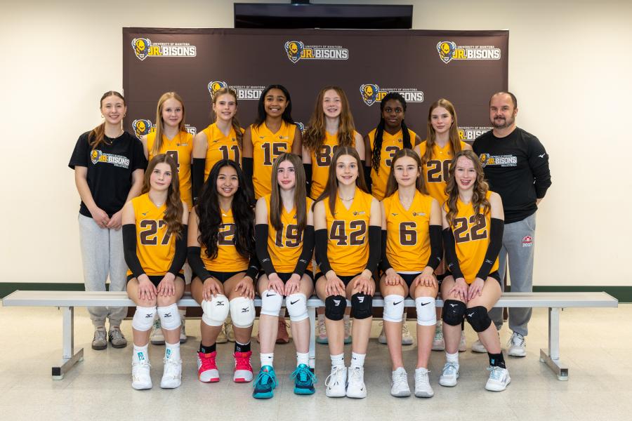 14U Gold girls Junior Bisons volleyball team photo