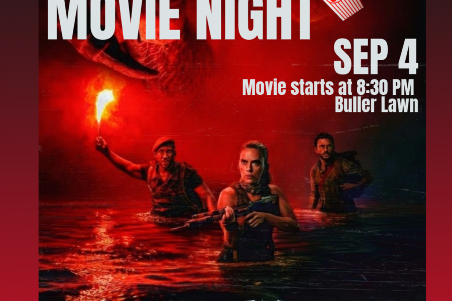 Outdoor move night showing Jurassic Park Rebirth