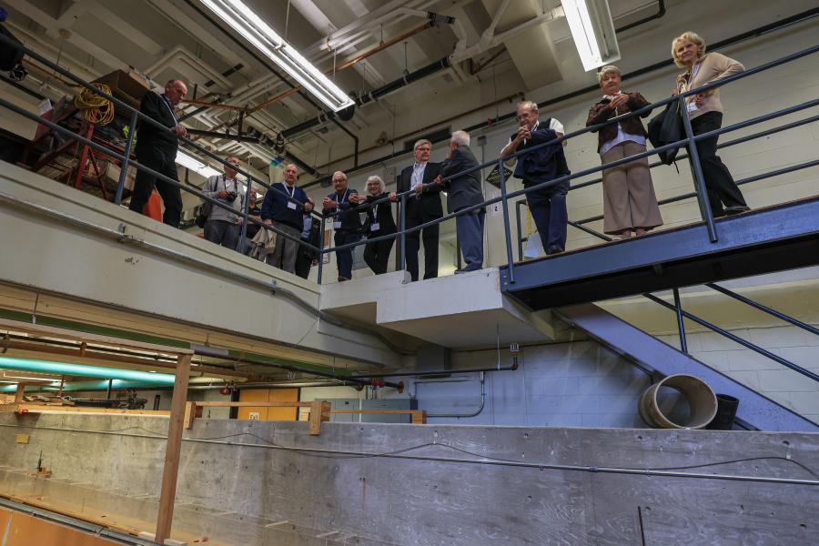 Members of Civil Engineering Class of '66 60th reunion on Water Lab Bridge