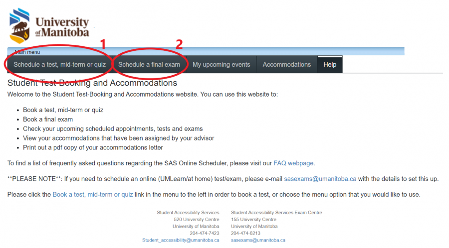 book exams landing with first and second tabs circled and labelled 1 and 2