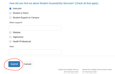 how did you hear about us question before a blue submit button circled in red