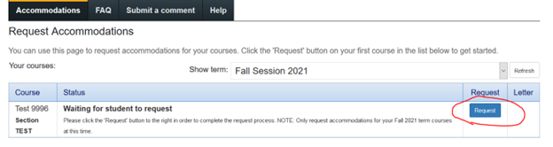 Three column table for selection, course information and request status