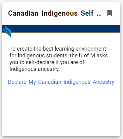 Canadian Indigenous Ancestry Declaration card, blue banner, with text below providing more information about the card