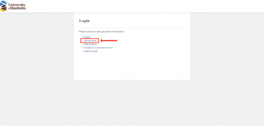 UMConnect use group selection page, with box around the second option, UM Students