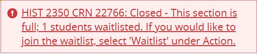Red box indicating the course can be waitlisted 