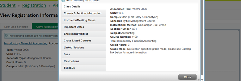 Screen shot of where to look up instructional methods in aurora