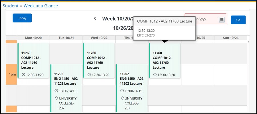 Week at a Glance schedule view