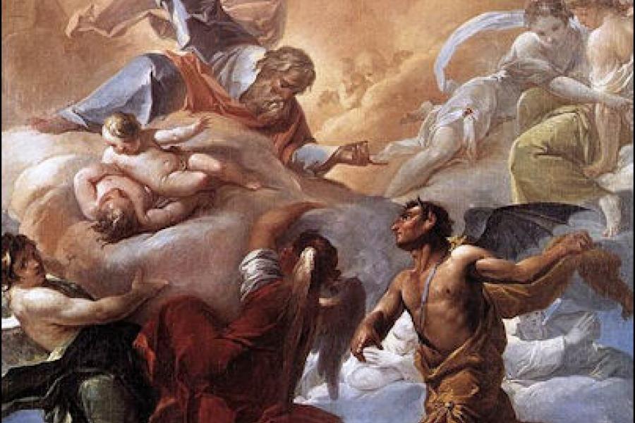 Art piece of angels and demons in war