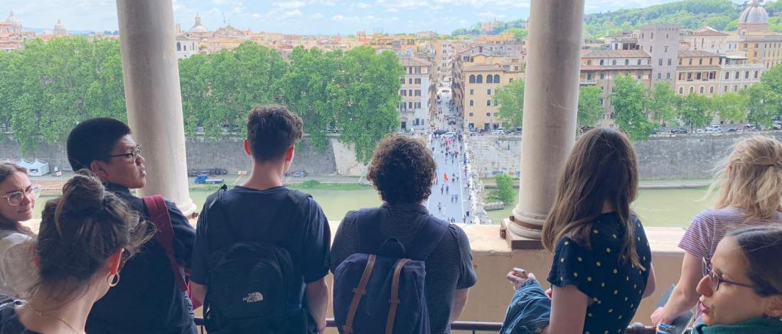 Students look out into the world on the travel studies trip to Italy