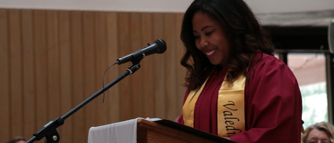 Student delivers the Valedictory Address at the Baccalaureate Ceremony
