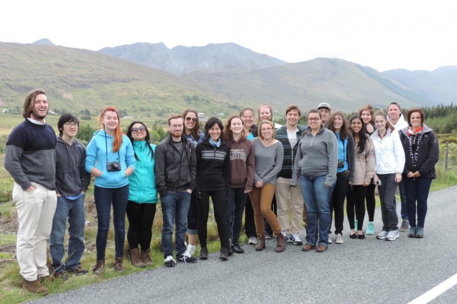 student group with ireland hills in background