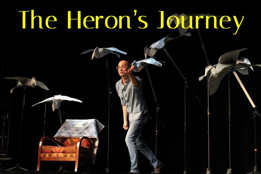 2026 Featured Festival Storyteller Adam Booth on stage performing his story, The Heron's Journey