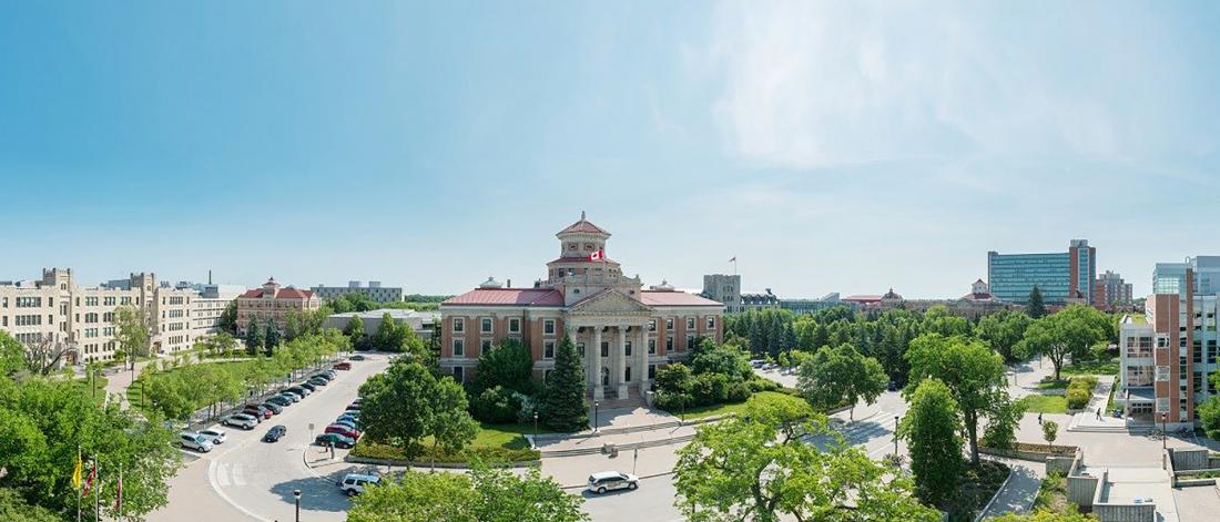 View from the sky of UM Administration Building on a sunny summer day