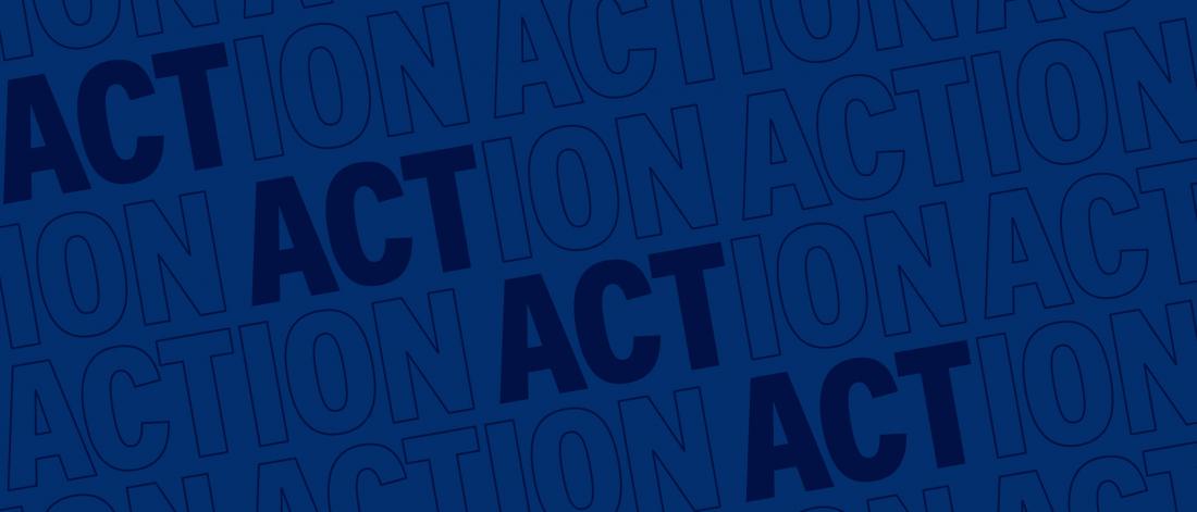  A dark blue graphic where the background is the word ACT repeating at a diagonal angle.