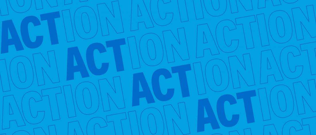 A light blue graphic where the background is the word ACT repeating at a diagonal angle.